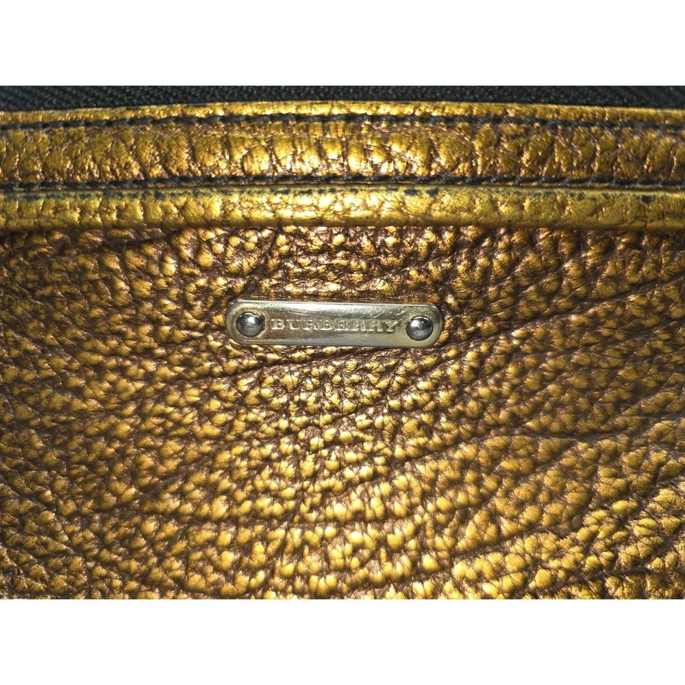 Burberry Metallic Copper Crackled Pebble Leather Wristlet Purse Clutch